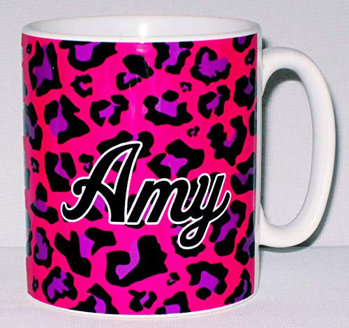Personalised Pink Leopard Animal Skin Print Ceramic Mug Great Kitch Funny Any Name Gift