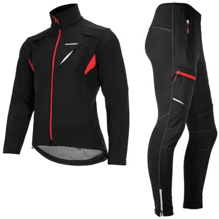 ROCKBROS Winter Fahrradbekleidung Herren Fahrrad Jacke + Hose Set Radjacke Wasserfest Windjacke Lange Radhose Freizeithose 4XL