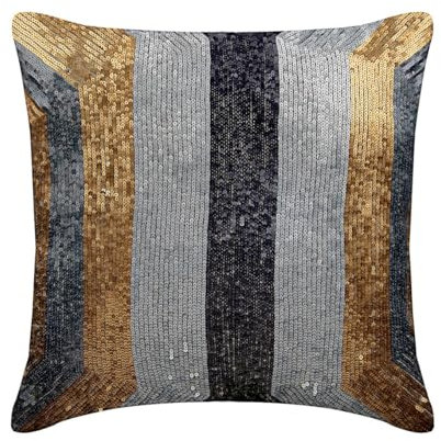 The HomeCentric Silber Kissenbezug Dekokissen, 60 x 60 cm Die Seide Dekokissen, Kissenhulle mit Pailletten & Texturiert, Abstrakt Dekokissen, Modern Kissenbezug Deko - Glitz and Glitter