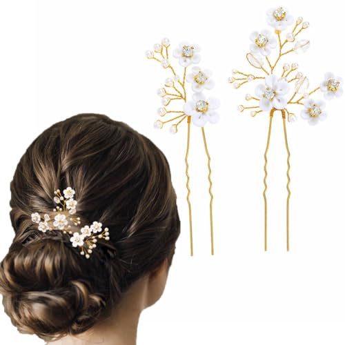 Fairvir Braut Hochzeit Haarnadeln Blume Gold Strass Perle Haarschmuck
