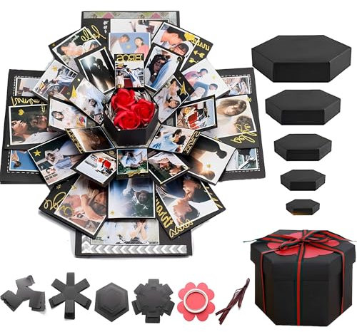DXIA Kreative Überraschung Box, Explosions-Box, DIY Geschenk Scrapbook und Foto-Album, Jahrestag Geburtstags Valentine Hochzeit Personalisierte Geschenk für Frauen Freund, Schwarz, Geschenkbox