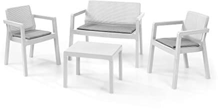 Keter Emily Loungeset für den Garten, glatte Oberfläche, mit 2-Sitzer-Sofa, 2 Stühlen und Tisch, weiß