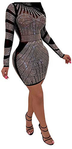 Yowablo Abendkleider Kleider hochzeitskleid Kleid Party Sexy Hot Diamond Nachtclub Langarm (L,1Schwarz)