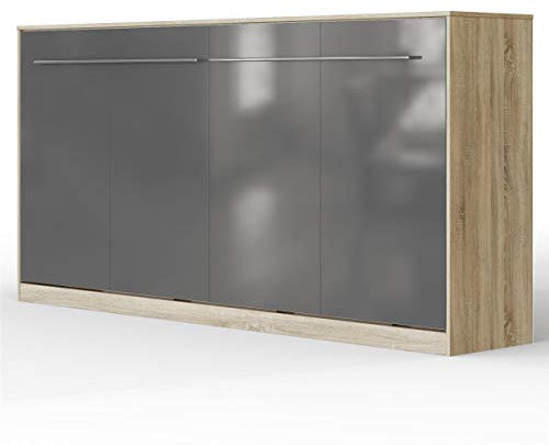 SMARTBett Schrankbett Standard Eiche Sonoma/Anthrazit Hochglanzfront 90 Horizontal