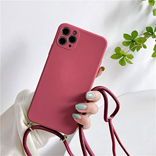 Hadwii Coque pour iPhone 11 Pro Coque Étui avec Cordon de Collier, Ultra Mince Silicone Liquide Souple Housse en Microfibre Réglable Lanyard Case pour iPhone 11 Pro - Rose Rouge