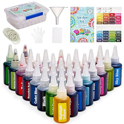 THE TWIDDLERS 204-tlg Batik Tie Dye Kit, 32 Textilfarben mit Quetschflaschen & Zubehör - Bastelset Geschenk für Kinder & Erwachsene