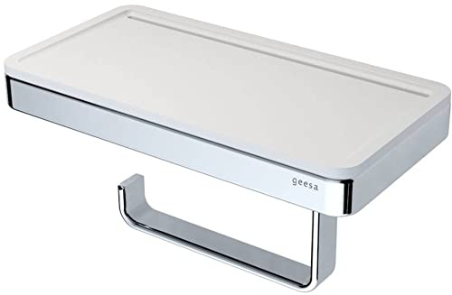 Geesa Frame Toilettenpapierhalter mit Ablage, Messing/Kunststoff, Farbe: Weiß/Chrom, 210 x 105 x 108 mm