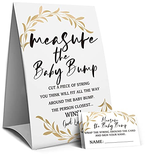 Schild mit Aufschrift „Measure Mommy's Belly Sign“, Babyparty-Schild, „Measure the Baby Bump How Big is Moms Bell“ – 1 Schild und 50 Rating-Karten (7 A)