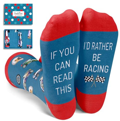 sockfun Bowling Golf Racing Auto Hockey Geschenke für Männer, lustige Bowler Golfer Golf Auto Eishockey Feldhockey Socken, If You Can Read This I'd Rather Be Racing, Medium