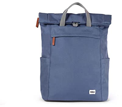ROKA London Finchley A Medium Recycled Canvas (Airforce) | Roll top backpack with spacious storage, padded laptop sleeve, side bottle pockets, secret pocket and adjustable straps