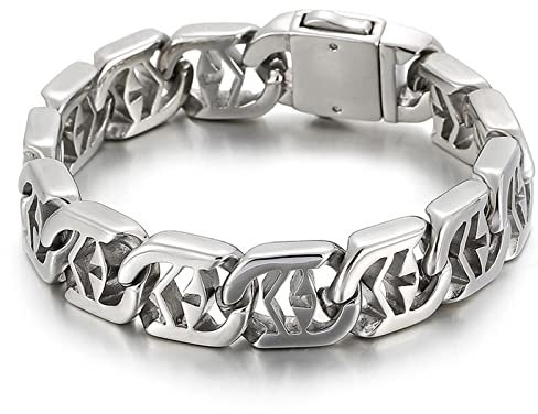 Skcess Armkette Herren Silber，Armband Pfeil Hohler Punk-Stil Rostfreier Stahl Lederarmband Männer 215X15Mm