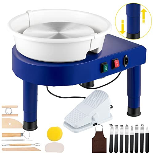 VEVOR Roue de Poterie 35 cm 450 W Machine à Tour de Potier Bleu Électrique avec Pédale, Mini Roue de Poterie avec Bassin Amovible Plateau Tournant, Outil pour Céramique Argile Fabrication Bricolage