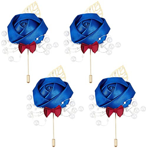 craspire Lot de 4 Boutonnières Bleu Royal Marié et Meilleur Homme Boutonnière Rose Boutonnière Ruban Fleur Ensemble pour Marié Garçons d'honneur Mariage Bal, Décoration de Mariage Fleurs