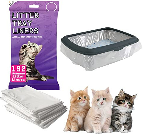 192 Kitty Cat Litter Trays Liners, Fits to Most Cat Litter Tray Liners, Easy to Dispose & Hygienic Cat Litter Liners, for 40cm x 30cm Liners (12 Pack, 192 Bags)