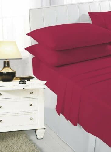 Easy Care NON IRON 4FT SMALL DOUBLE/DOUBLE Fitted Sheet Polycotton Bed Mattress Cover & PILLOW PAIR (Red, Double Fitted Sheet Only)