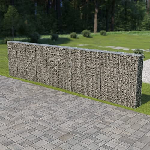 Keketa Gabionenwand mit Abdeckung Gabione Steinkorb Steingabionen Drahtkorb Steinkorb Gabionen Wand Gabionenwand für Garten Verzinkter Stahl 600×30×150 cm