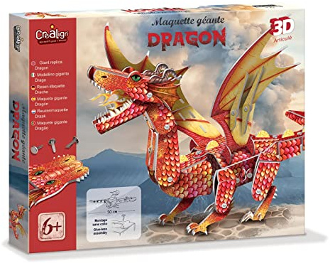 Créa Lign' | Dragon 3D maquette carton | 6 ans+ | Montage facile sans colle