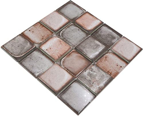 Mosaik beige Zementoptik Glasmosaik glänzend Quadrat Wand Küche Bad Dusche