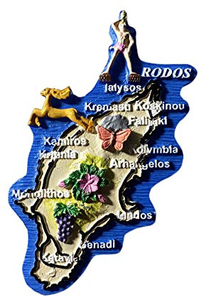 Moiilvcla Kühlschrankmagnet Karte von Rhodos, Griechenland, Reise-Souvenir, Kühlschrankdekoration, 3D-Magnetaufkleber, handbemalt, Bastel-Kollektion