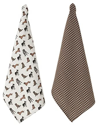 Penguin Home Set of 2 Recycled cotton Tea Towels, Eco Friendly Sustainable Kitchen Towels, White & Mustard YD Waffle Print Size - 50x70 cm Colour - Grey,Brown & Mustard Dish Towels