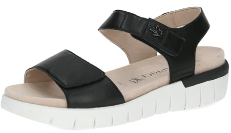 CAPRICE Comfort Damen Sandalen flach aus Leder mit Klettverschluss, Schwarz (Black Nappa), 38 EU