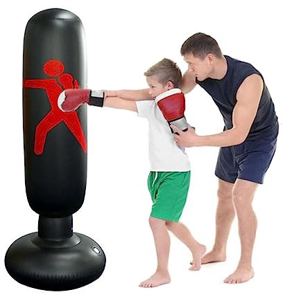 160cm Sac de Boxe Gonflable pour Enfants,Sac de Boxe Debout Libre pour Convient aux Adultes et aux Enfants,pour la Remise en Forme,Noir