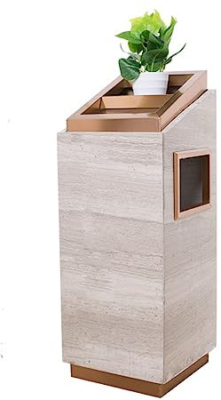 FIONEL Poubelles extérieures Poubelle verticale en marbre avec cendrier et baril intérieur amovible en alliage de zinc et fer Grande capacité Grande capacité