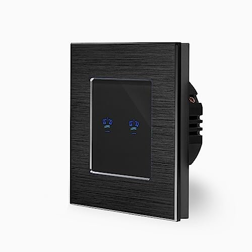 KRONE Smart Zweifacher WIFI Touch Lichtschalter Ein/Aus 1-Fach im Aluminium Rahmen schwarz 2-Weg Smart Home Glas Berührungs Serien Wandschalter für Alexa Google Home IFTT Tuya App gesteuert Luxus-Time