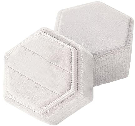1 Stück 2 Slots Ring Box Samt Hochzeit Ring Boxen Weiß Ring Bearer Box Hexagonal Schmuck Ring Box Für Vorschlag Hochzeit Zeremonie Engagement Geschenk (Milchig)
