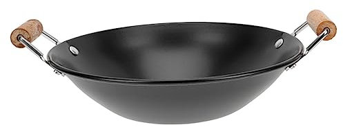 Mikinona Daily Use Food Wok with Double Wooden Handles Versatile Hot Pot for Kitchen Cooking Ideal for Stir Fry Soup and More Home Cooking Essential