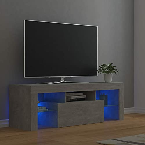 Homgoday Mueble TV con luces LED - Gris hormigón 120x35x40 cm, centro de entretenimiento, muebles de salón y baúl de almacenamiento 2216