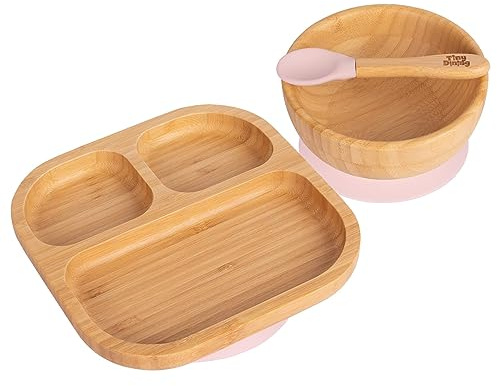 Tiny Dining Dividiertes Bambus -Saug -Dinner -Set - Pastellrosa - 3pc