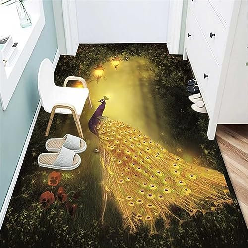RUGMRZ Teppich Reinigung Wohnzimmer Sofa Tier Pfau Teppich modern gelb deko Schlafzimmer Teppich Teppich Landhaus Teppich Reinigung mädchen Zimmer deko80x150CM