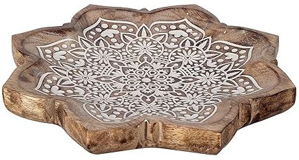 SIGNES GRIMALT Plateau Mandala Floral en Forme de Fleur de Lotus, Bois de manguier, Diamètre 22 cm