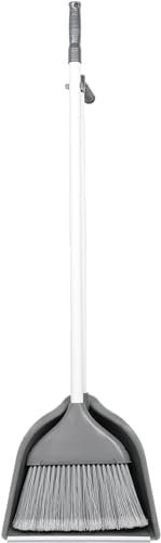 Sterling Ventures Dustpan Brush Set Long Handled Broom Dustpan Standing Dust Pan Dustpan Brush for Indoor Outdoor Home Lobby Office Kitchen Sweeping Cleaning (Grey)