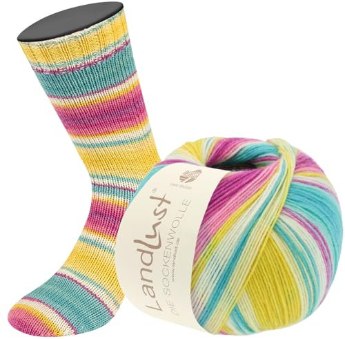 LANA GROSSA Landlust Sockenwolle 6-fach | Sockenklassiker, bedruckt und waschmaschinenfest | Handstrickgarn aus 80% Schurwolle (Merino) & 20% Polyamid | 150g Wolle zum Stricken & Häkeln | 390m Garn