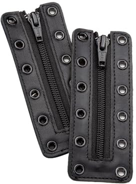 Soletec Leather Lace-in Boot Zipper Inserts for All Brands, Tieless Shoe Laces, 6 Black Eyelets, 1 Pair, Black