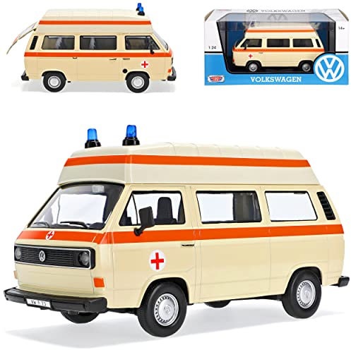 Motormax Volkwagen T3 Krankenwagen Notarzt 1979-1992 1/24 Modell Auto mit individiuellem Wunschkennzeichen