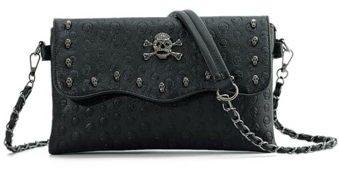 LHHMZ Damen Gothic Totenkopf Taschen Schwarze Nieten Umhängetasche Messenger Handtasche