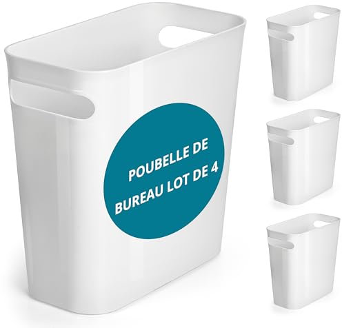 Winter Shore Cubo de Basura Blanco Pequeño de 6 L Blanco (4 Pack) Papelera Pequeña Plástico Delgada con Asas - Dormitorio, Baño, Salón, Debajo del Escritorio, Oficina, Habitaciones Infantiles, Cocina
