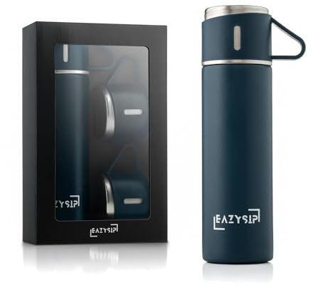 EAZYSIP Thermoskanne-Thermosflasche, 450ml-12 Stunden Warm, 16 Stunden Kalt, Geschenkset mit 2 Bechern - Edelstahl Isolierflasche BPA-frei