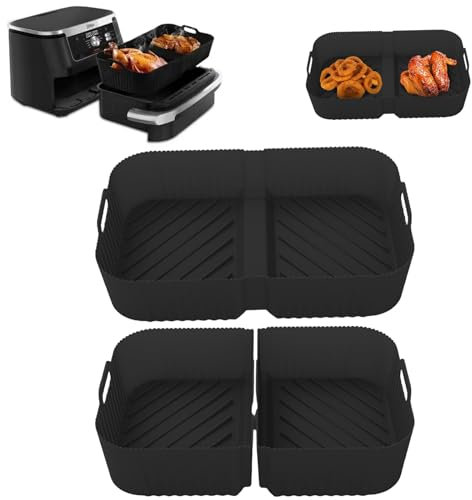 Generic 3pcs Silicone AIr Fryer Liner for Ninja Air Fryer Dual AF500UK, Air Fryer Accessories, Large Air Fryer Liners 10.4 Litre, Air Fryer Silicone Liner for Ninja AF500 UK Dual Zone Basket(black)