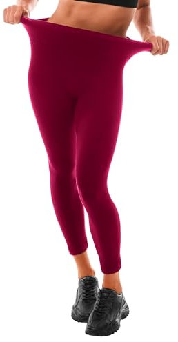Leafigure Leggings Damen High Waist - Leggins Blickdicht Weinrot für Sport Gym Yoga S-M