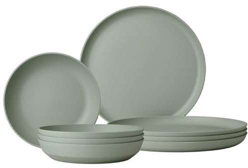 Mepal Tafel-Set 8-teilig Silueta Speiseteller (26 cm) und Suppenteller (21 cm) Outdoor-Geschirr für 4 Personen Spülmaschinen- und mikrowellenfest Kunststoffteller (PET) Nordic Sage