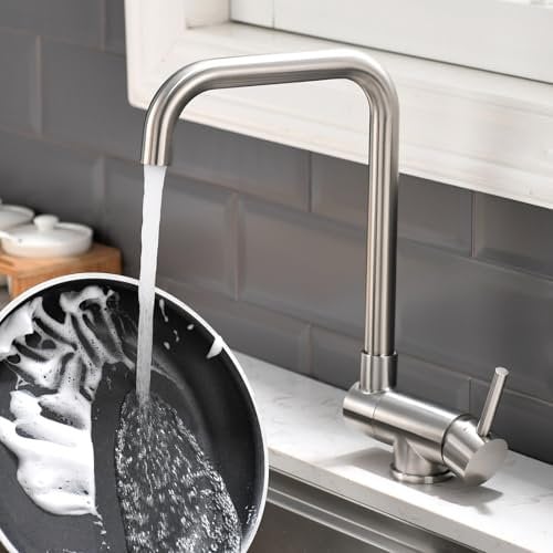 AIMADI küchenarmatur mit Klappbar Fenster Wasserhahn Küche Vorfenster Armatur Küche aus Edelstahl Mischbatterie Küche Spültischarmatur Gebürsteter Nickel