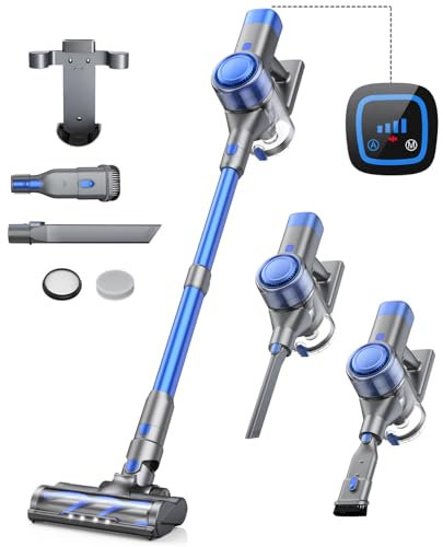 Akku Staubsauger 450W/38000pa mit Wandmontierte Ladestation & Automodus & LED-Touchscreen,VC50 Staubsauger Kabellos bis zu 55 MIN Akkulaufzeit, Kabelloser Staubsauger Akku mit Anti-Tangle-Bodenbürste
