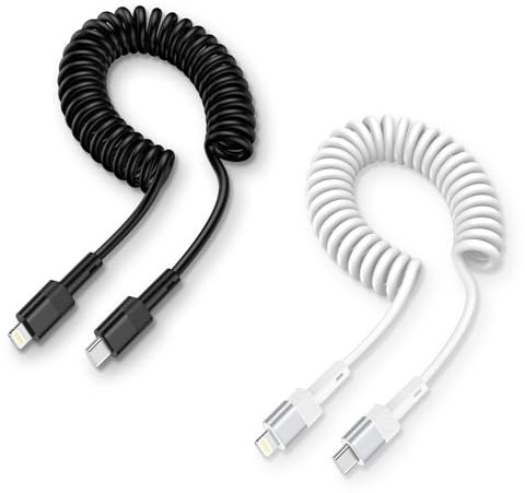 A-pple Coil USB C CarPlay Cable - 2 Pack Retractable Coil Charge Leads for iPhone 14 Pro Max/14 Plus/14/13 Series/12/11/Xs/XR/i-Pad