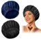 Reusable Shower Cap for Women, Large Waterproof Shower Bonnet Washable Elastic Band Bath Accessories Hair Hat for Long Hair, Braids(Black&Navy)