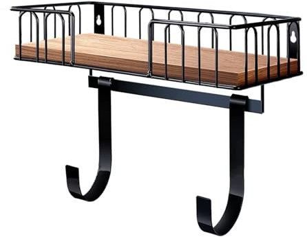 Bestvisse Tabla de planchar y estante de pared con gancho de ajuste y cesta de almacenamiento de madera, accesorio de planchado multifuncional
