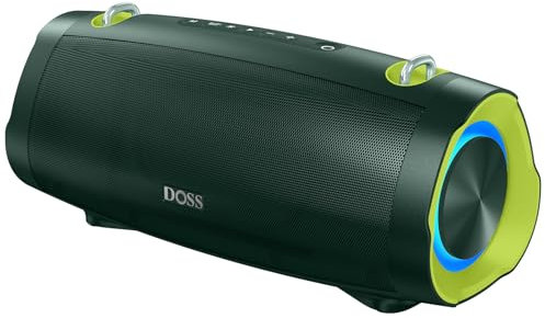 DOSS Extreme Boom Pro D100 Bluetooth-Lautsprecher mit 70 W kräftigem Sound, Extra Bass, 24 Stunden Spielzeit, Beat-Sync-Lichtern, Integrierter Powerbank, IPX6-wasserdicht – Outdoor, Camping (Grün)